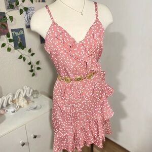 Pink Ruffle Dress with Heart Print Design